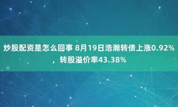 炒股配资是怎么回事 8月19日浩瀚转债上涨0.92%，转股溢价率43.38%